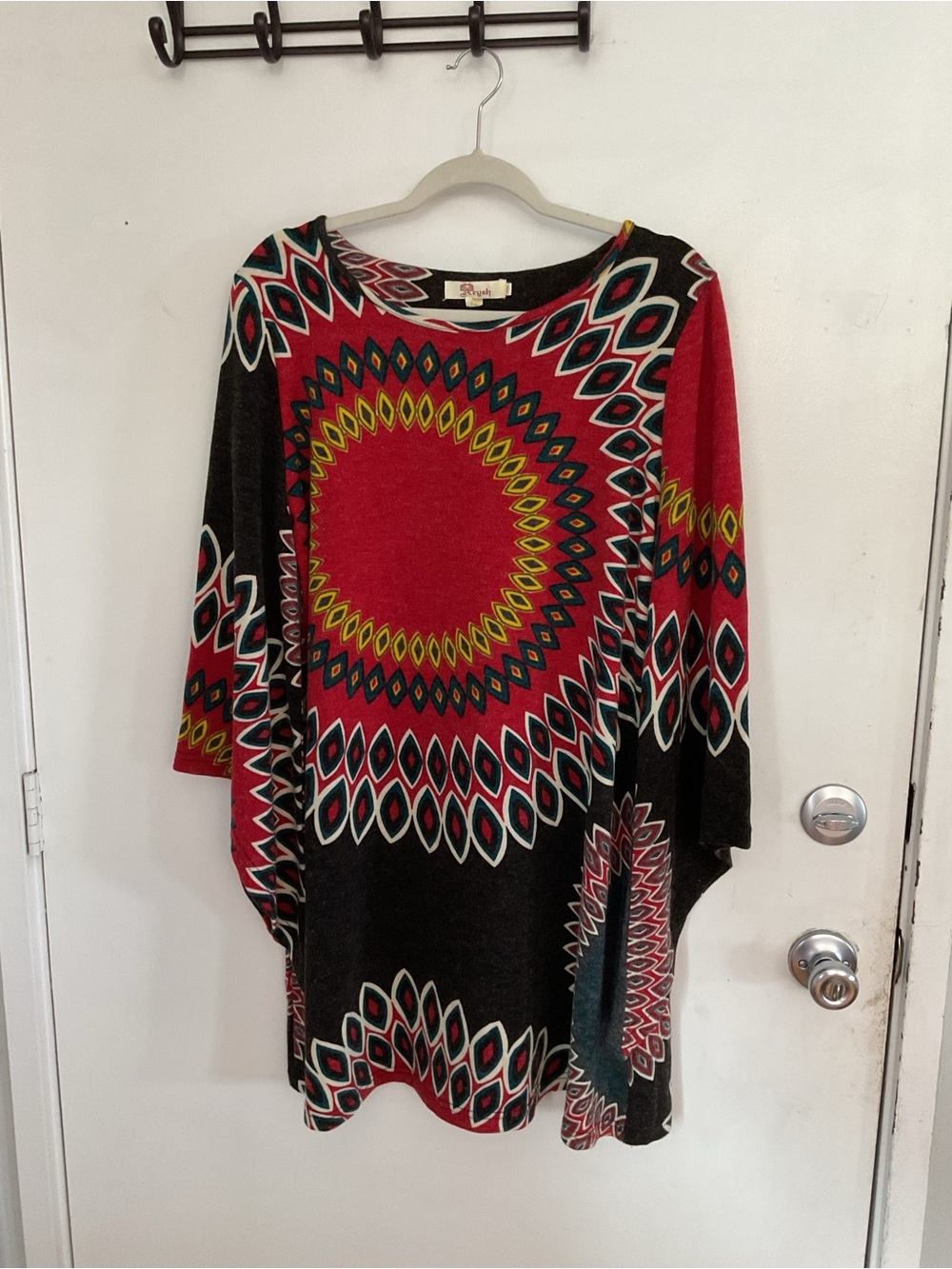 Anthropologie Red & Black Geometric Printed Tunic